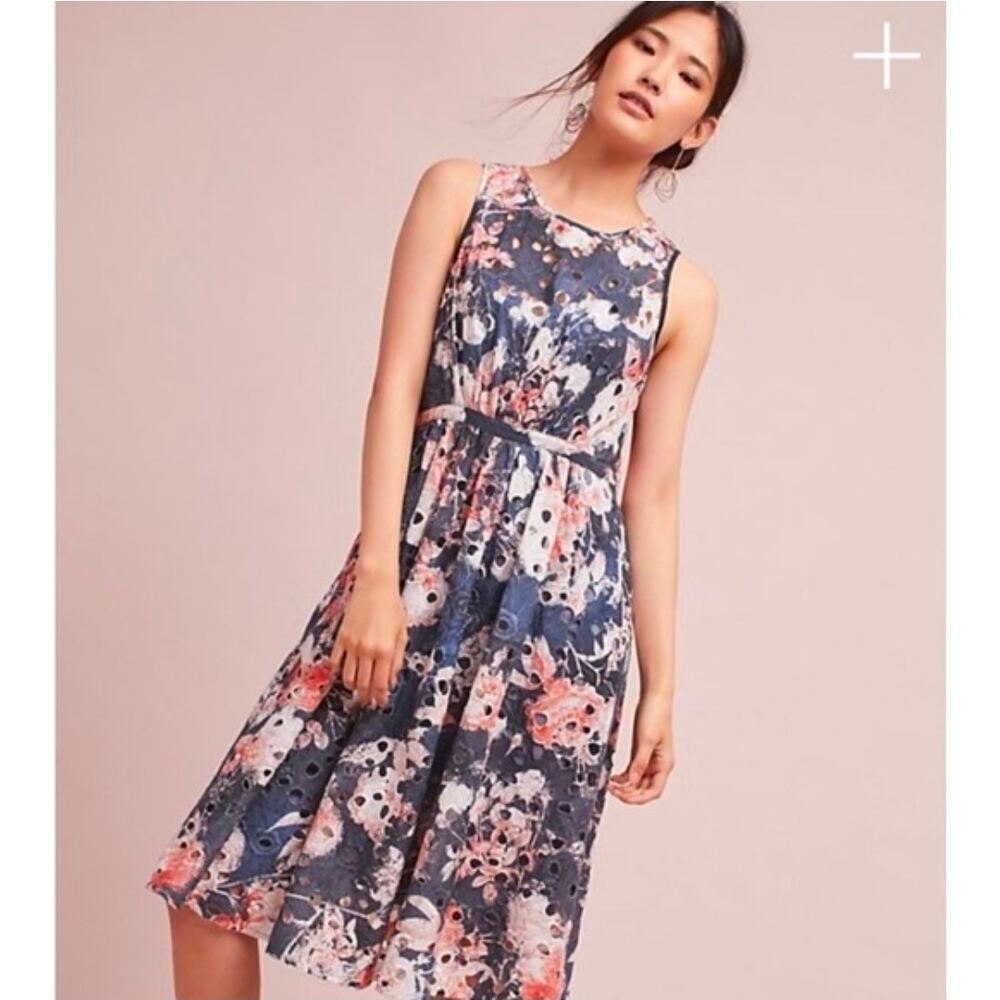 Hemant and Nandita Lazuli Midi Dress size 00 Cotton Gray watercolor Floral Boho - Picture 10 of 10